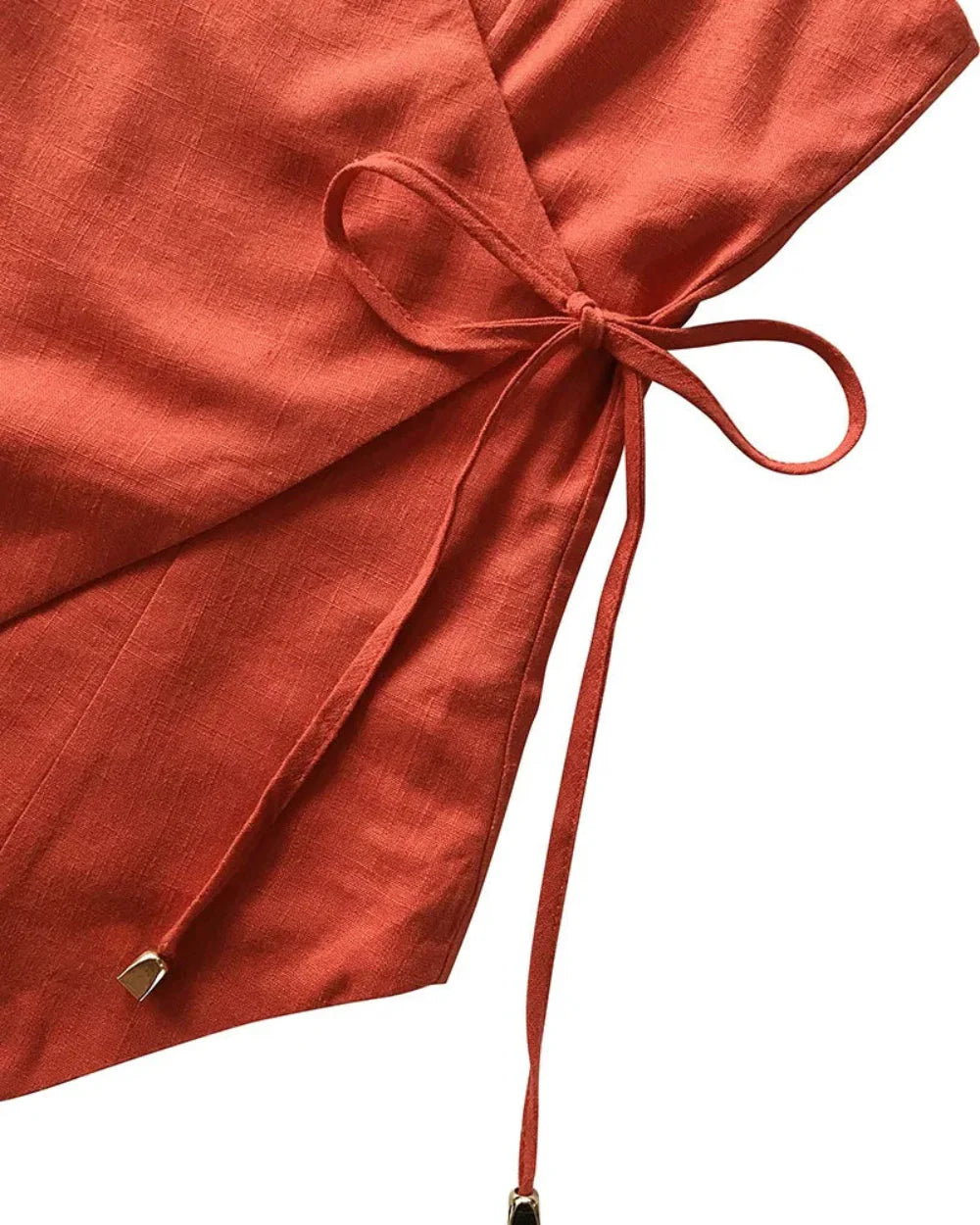 Set Top Senza Maniche in Lino con V Collo e Pantaloni Corti Larghi