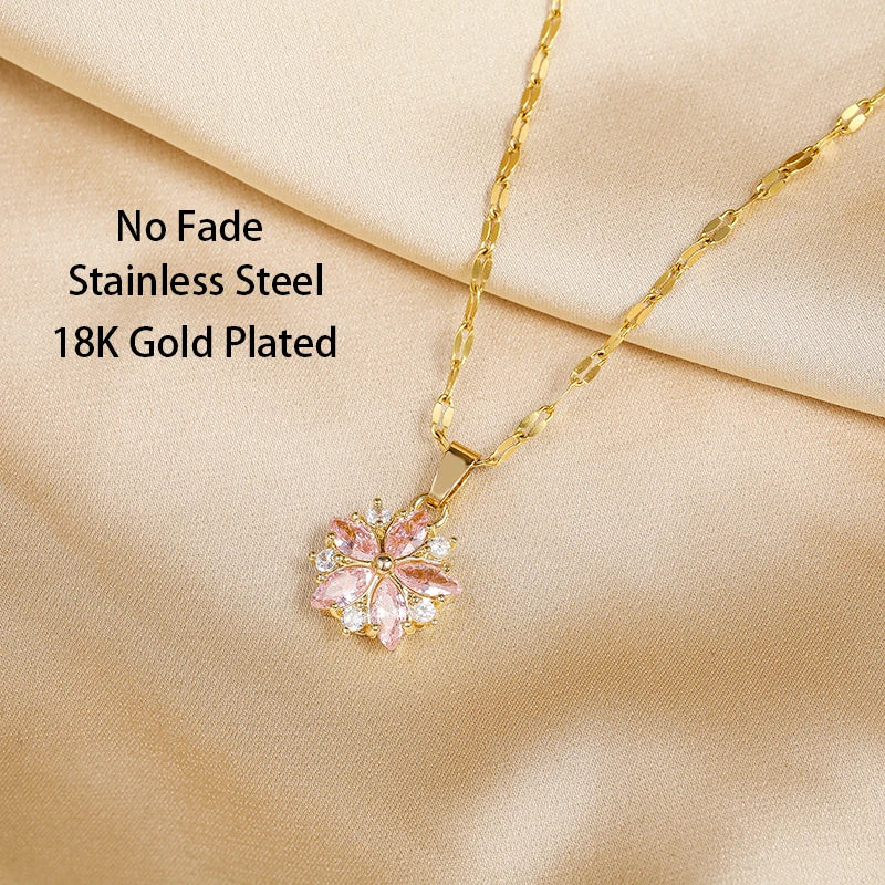 Collana Sakura Rose Romantica in Acciaio Inossidabile