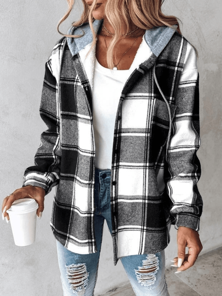 Harlow | Giacca a Camicia con Cappuccio a Quadri