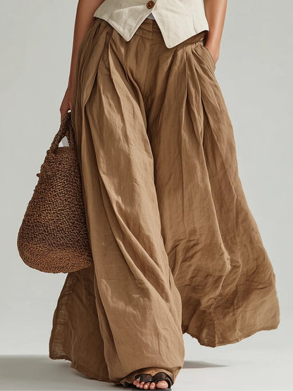 Set di gilet beige casual e pantaloni larghi marroni