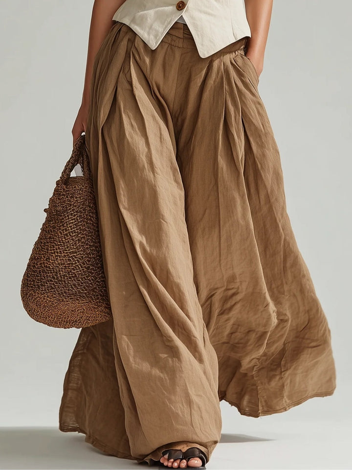 Set di gilet beige casual e pantaloni larghi marroni