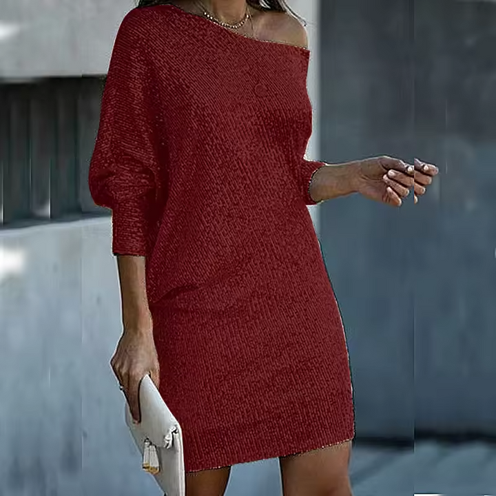 Elegante Mini Abito con Paillettes Off-shoulder