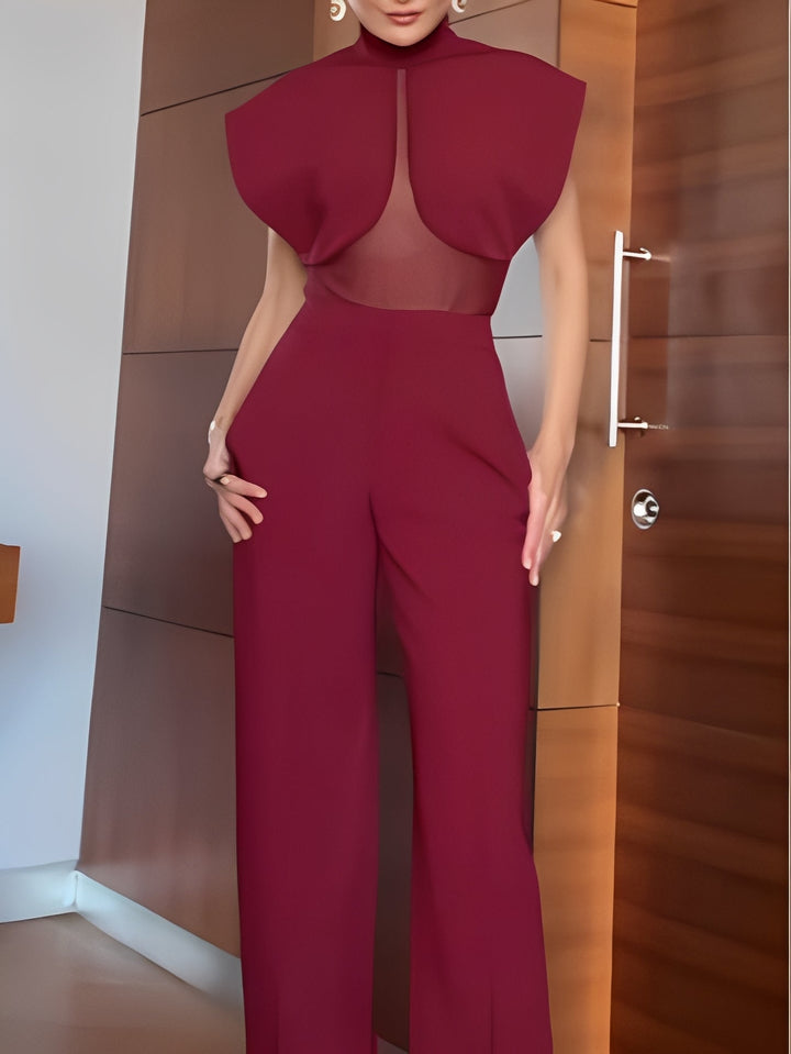 Set di top e pantaloni in rete trasparente patchwork bordeaux