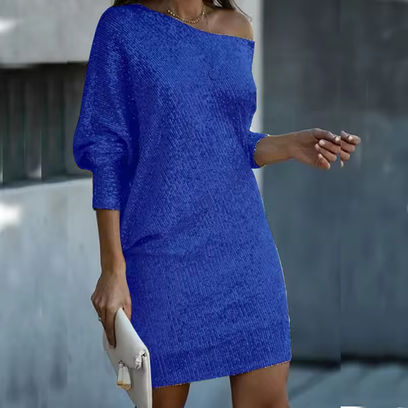 Elegante Mini Abito con Paillettes Off-shoulder
