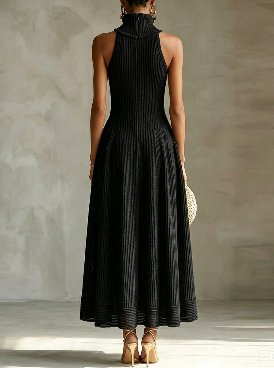 Abito Maxi A-Line Elegante a Righe Senza Maniche in Maglia Stretch