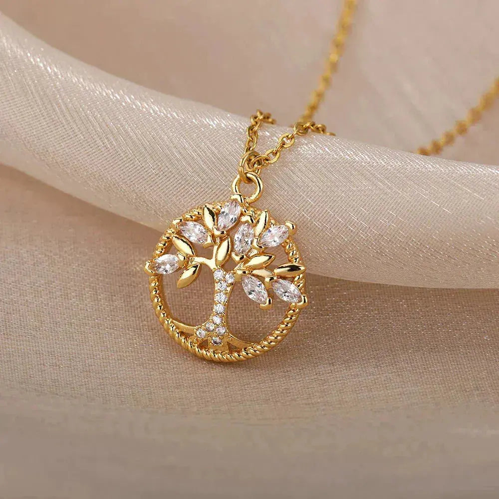 Collana Albero della Vita in Oro con Zirconi
