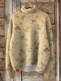 Flora | Maglione Vintage a Collo Alto con Fantasia Floreale