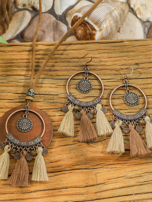 Collana e Orecchini Bohemien Vintage con Frange Distressed