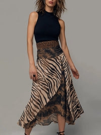 Abito Midi Senza Maniche in Patchwork Stampa Zebra Vintage