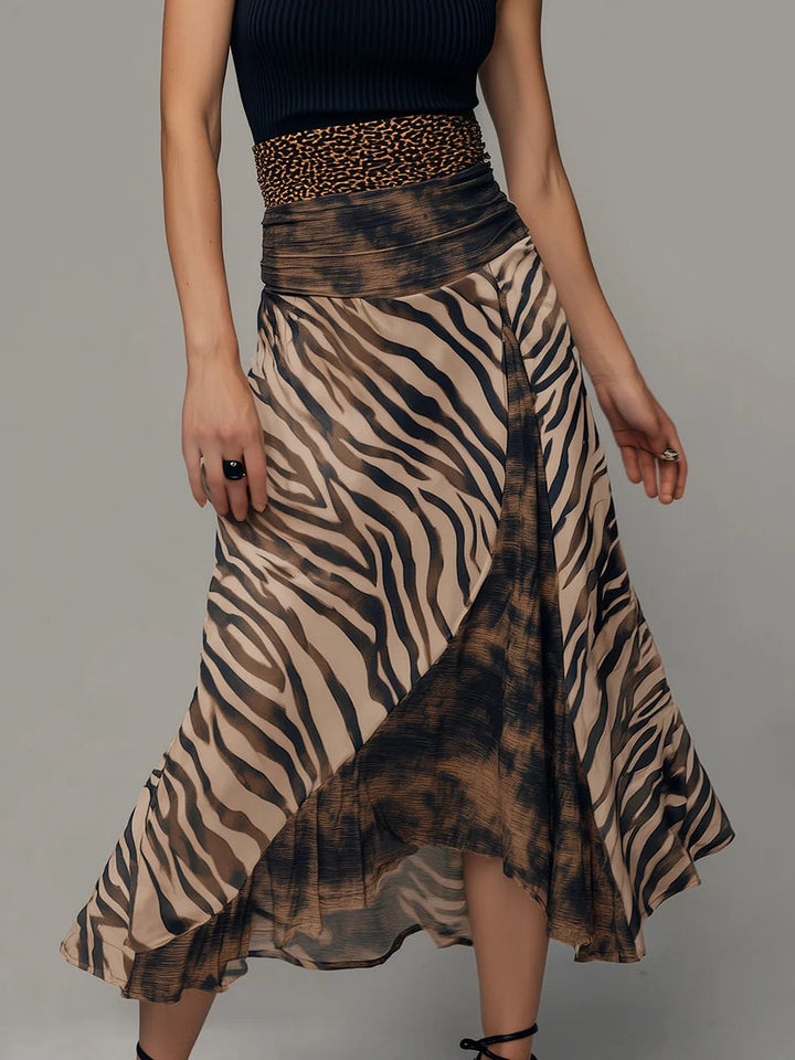 Abito Midi Senza Maniche Patchwork Stampa Zebra Vintage