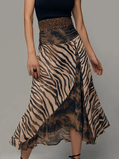 Abito Midi Senza Maniche in Patchwork con Stampa Zebra Vintage