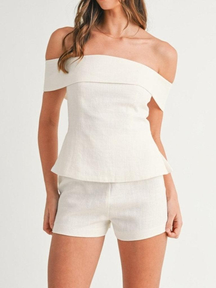 Completo Due Pezzi in Cotone e Lino Bianco