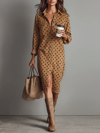 Abito Midi in Faux Suede a Pois