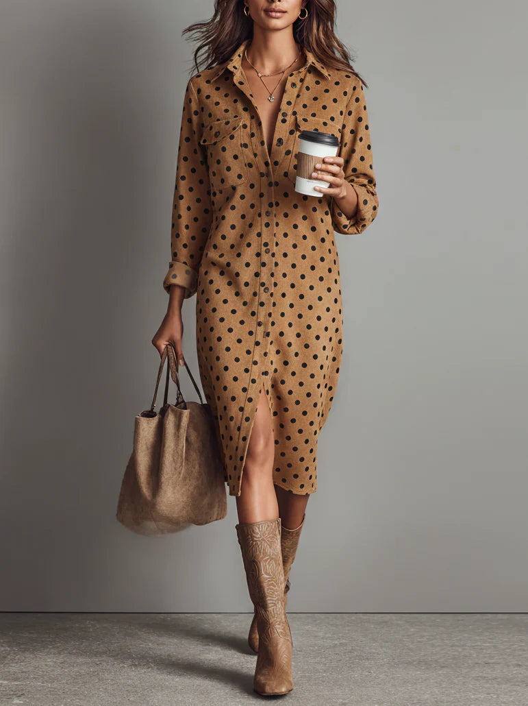 Abito Midi in Finta Suede a Pois