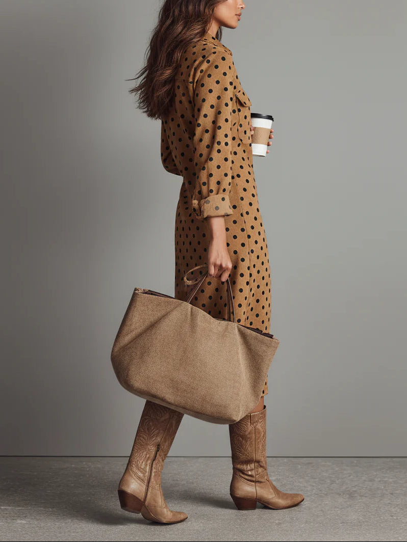 Abito Midi in Finta Suede a Pois