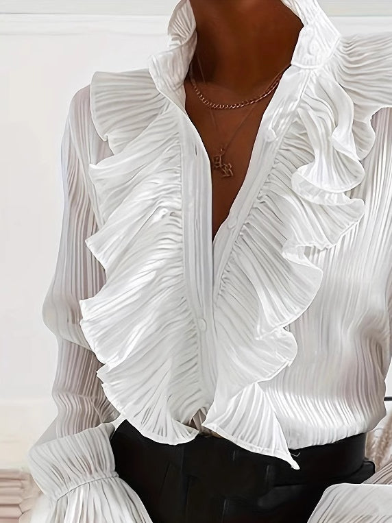 Camicia Bianca a Maniche Lunghe con Volant