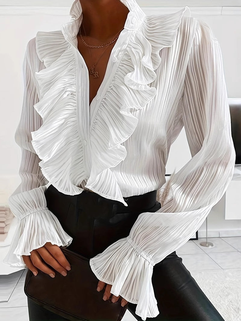 Camicia Bianca a Maniche Lunghe con Volant