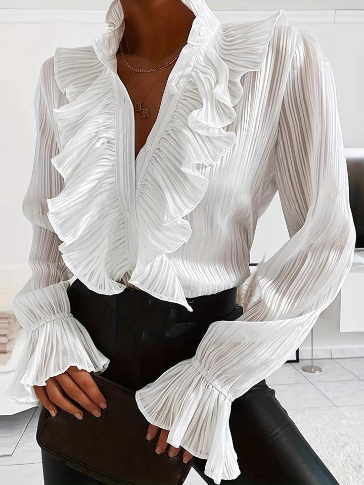 Camicia Bianca a Maniche Lunghe con Volant