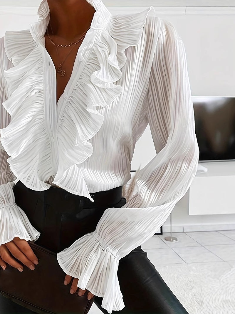 Camicia Bianca a Maniche Lunghe con Volant