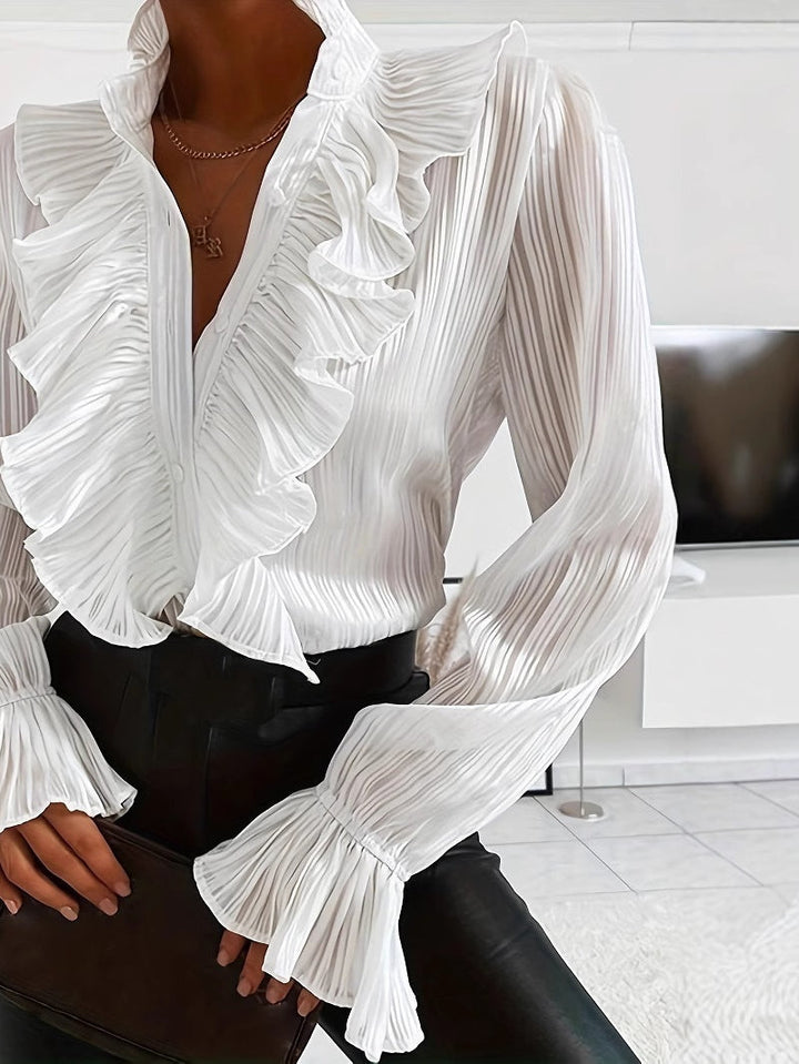 Camicia Bianca a Maniche Lunghe con Volant