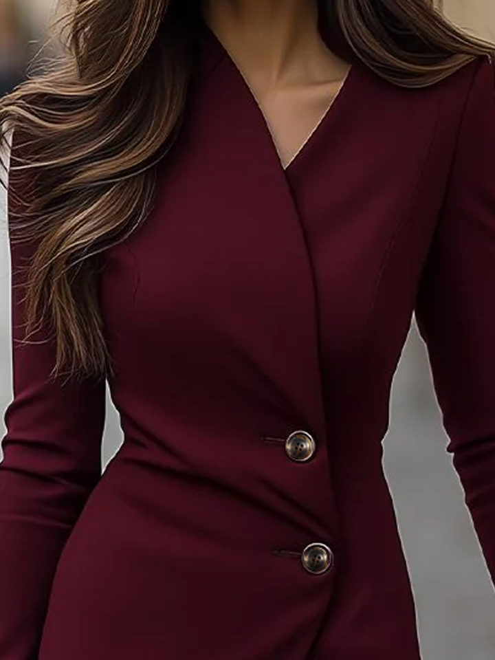 Abito Midi Buttoned in Stile Avvolgente Borgogna