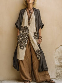Set di tre pezzi con motivo tribale bohemien nomade grigio scuro e marrone