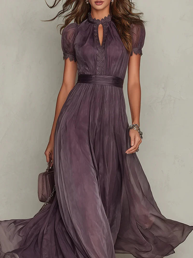 Fabiola Vestito Maxi in Chiffon con Scollatura Aperti Viola