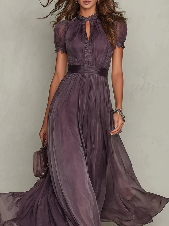Fabiola Vestito Maxi in Chiffon con Scollatura Aperti Viola