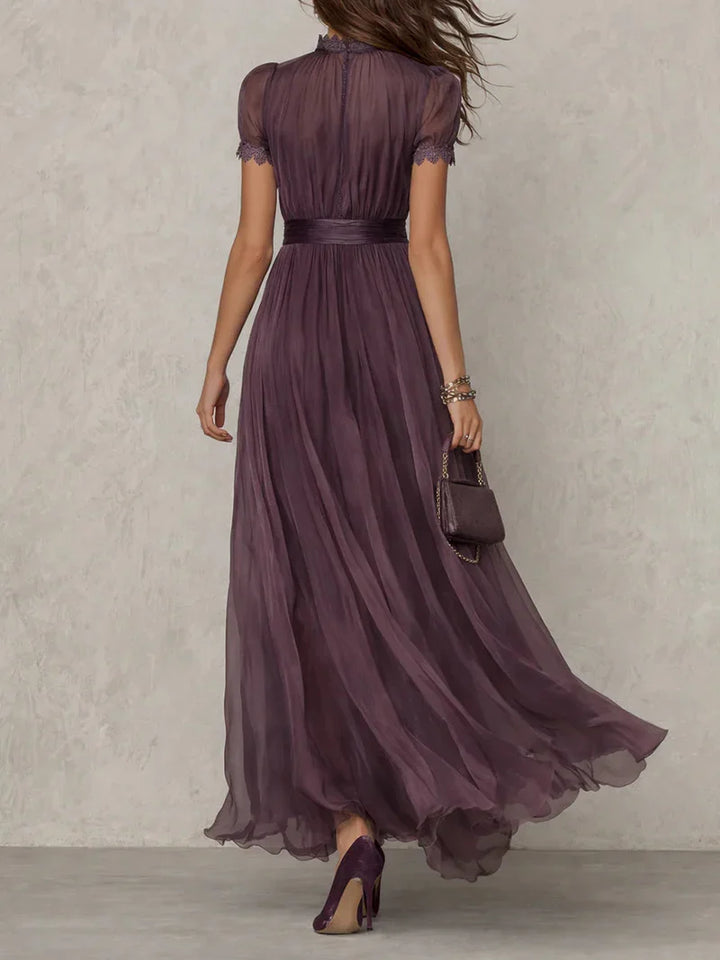 Fabiola Vestito Maxi in Chiffon con Scollatura Aperti Viola