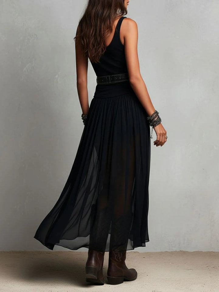 Top senza maniche nero con gonna in tulle abito maxi (con cintura)