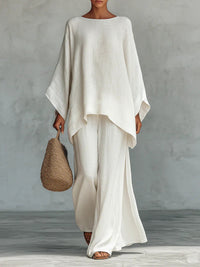 Set di Top e Pantaloni Flowy in Mistura di Lino Minimalista