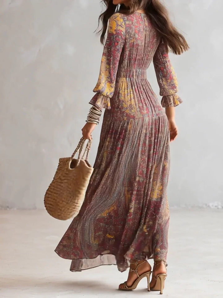 Laura Vestito Maxi in Chiffon con Stampa Paisley e Scollatura a V