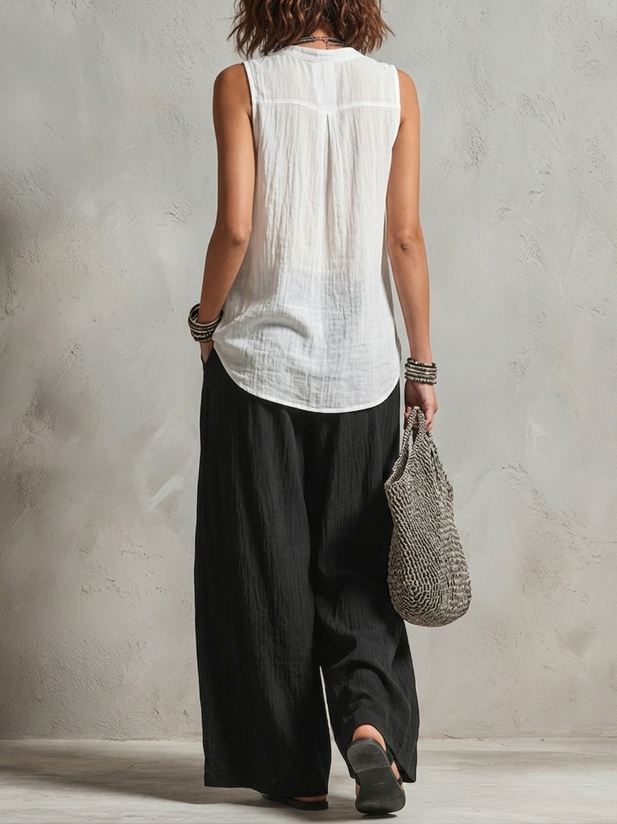 Set di cardigan a strati minimalista e pantaloni a gamba larga