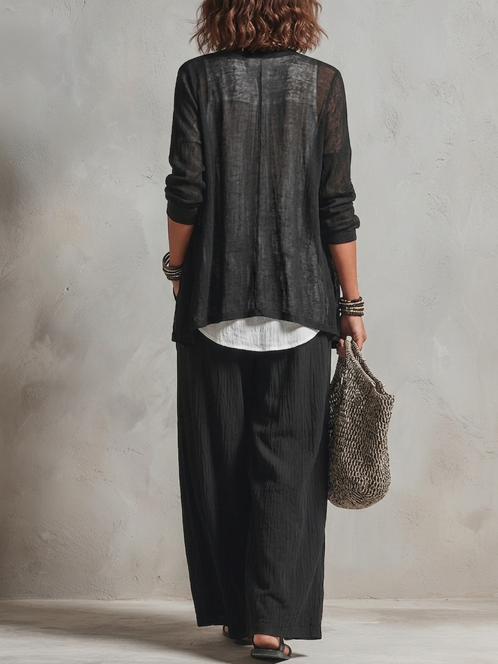 Set di Cardigan a Strati Minimalista e Pantaloni a Gamba Larga