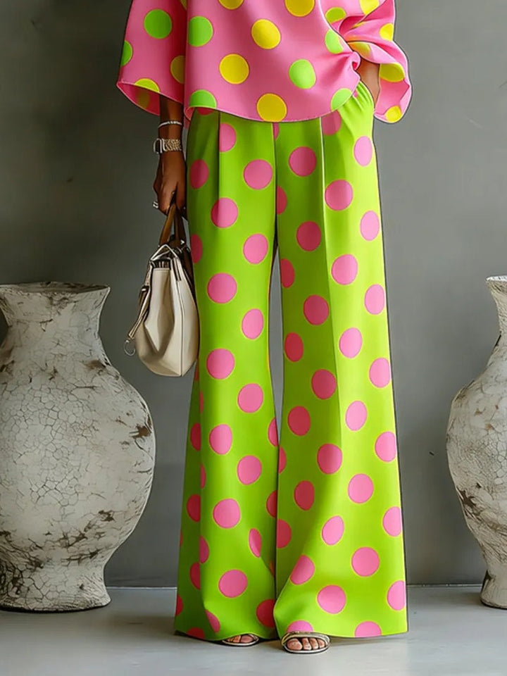 Set di Top Colorato a Pois Senza Spalline e Pantaloni a Gamba Larga