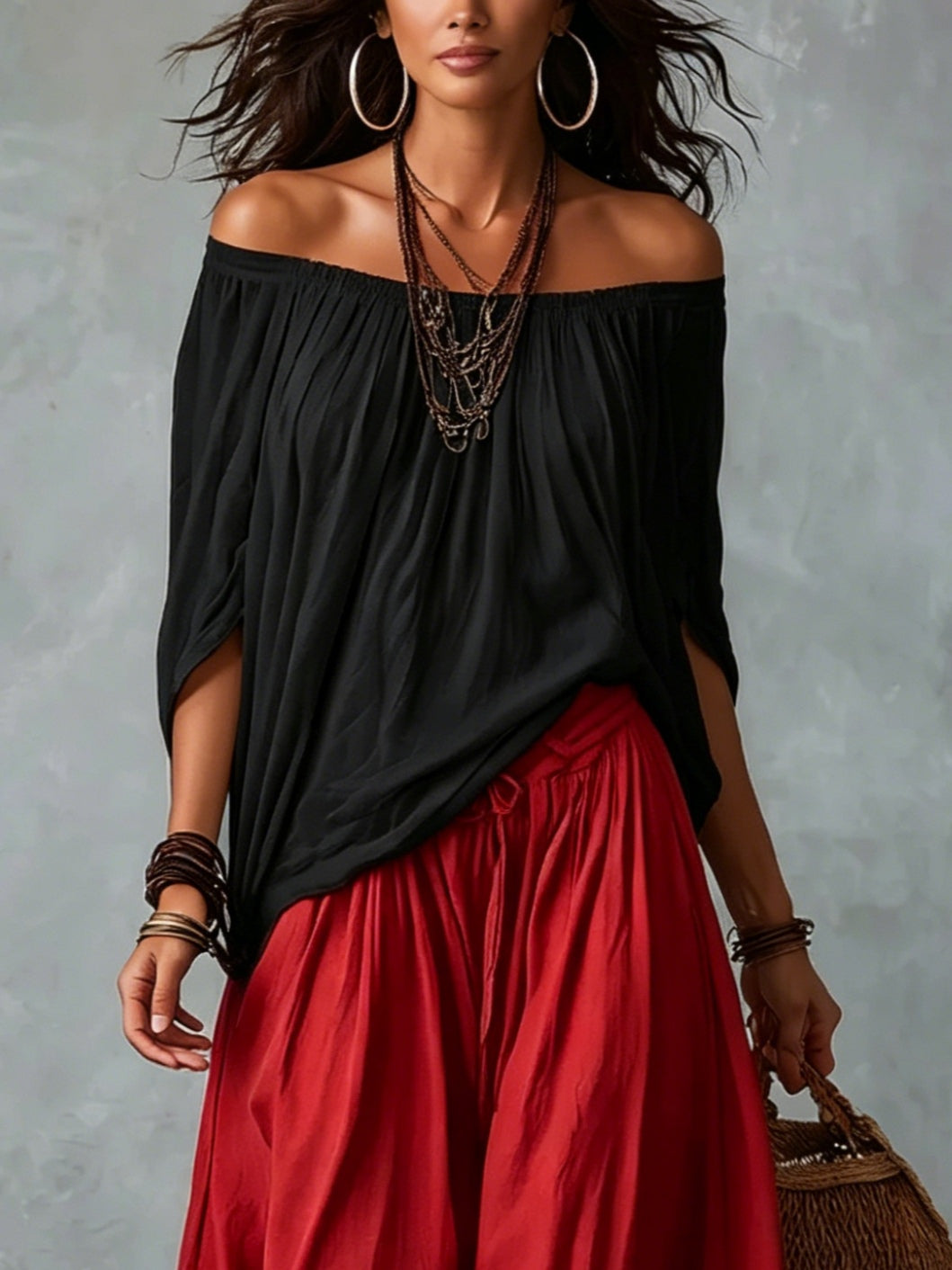 Top Bianco Off-the-shoulder e Set di Pantaloni Lantern Larghe