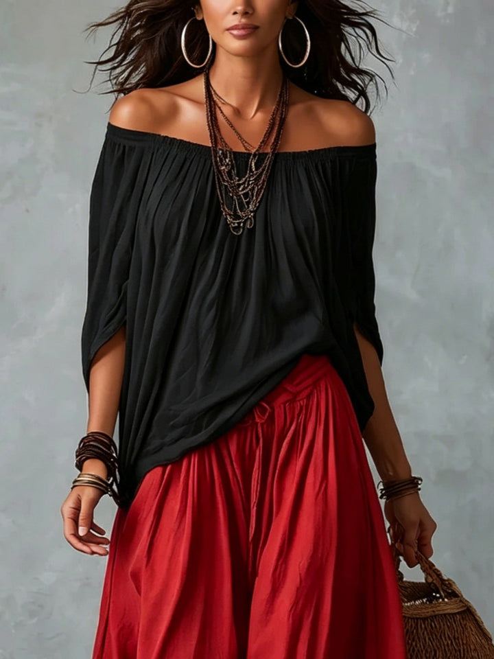 Top Bianco Off-the-shoulder E Set Di Pantaloni Lantern Comodi