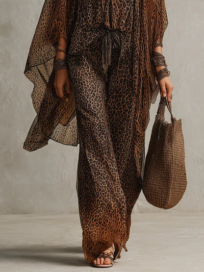 Set di tre pezzi in raso leopardato sfumato bohemien