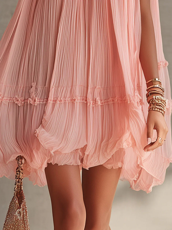Magdalena Vestito Mini in Chiffon Rosa a Righe con Scollatura Halter