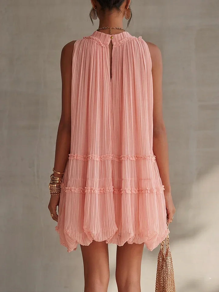 Magdalena Vestito Mini in Chiffon Rosa a Righe con Scollatura Halter