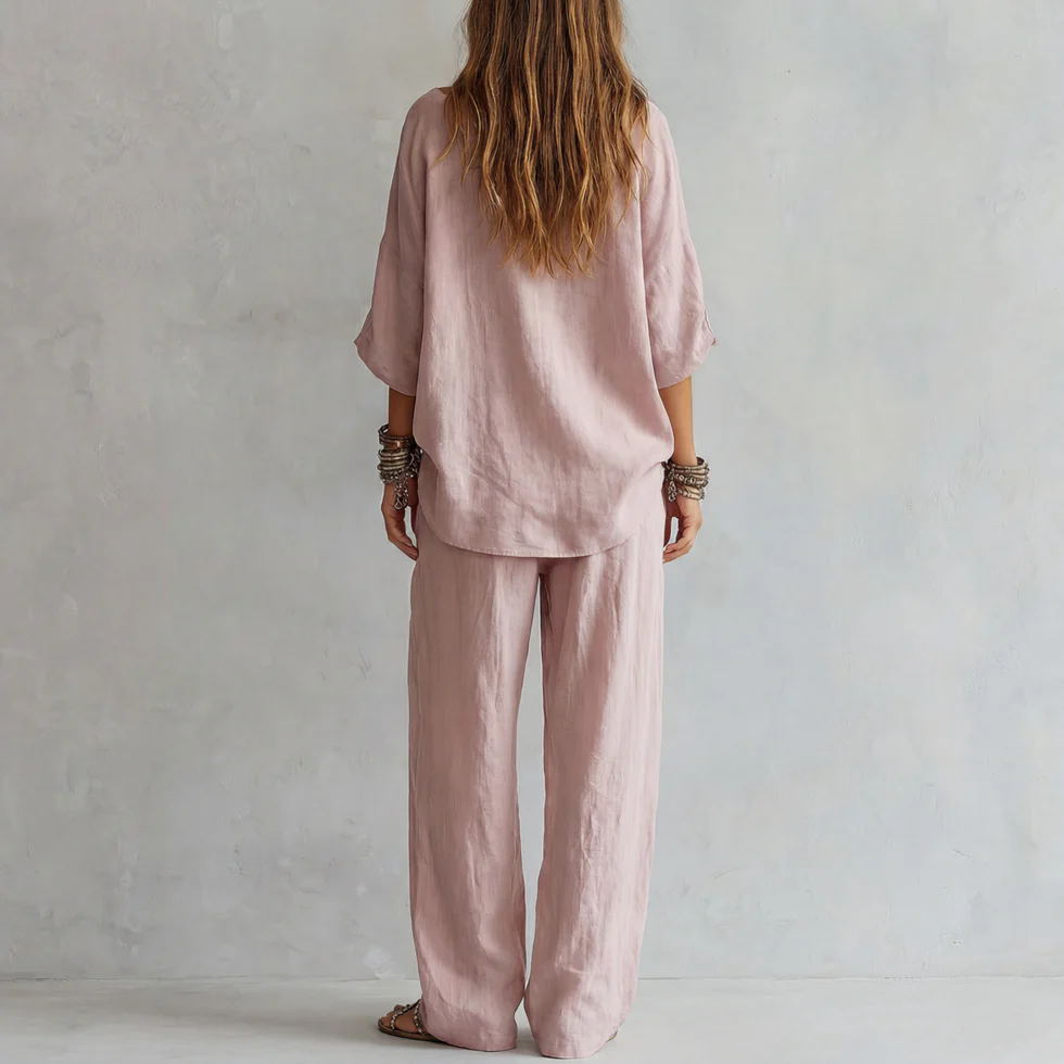 Completo Top Casual Off-shoulder e Pantaloni a Gamba Larga