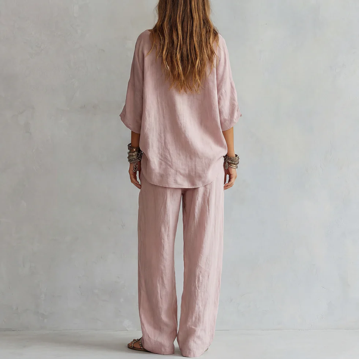 Completo Top Casual Off-Shoulder e Pantaloni a Gamba Larga