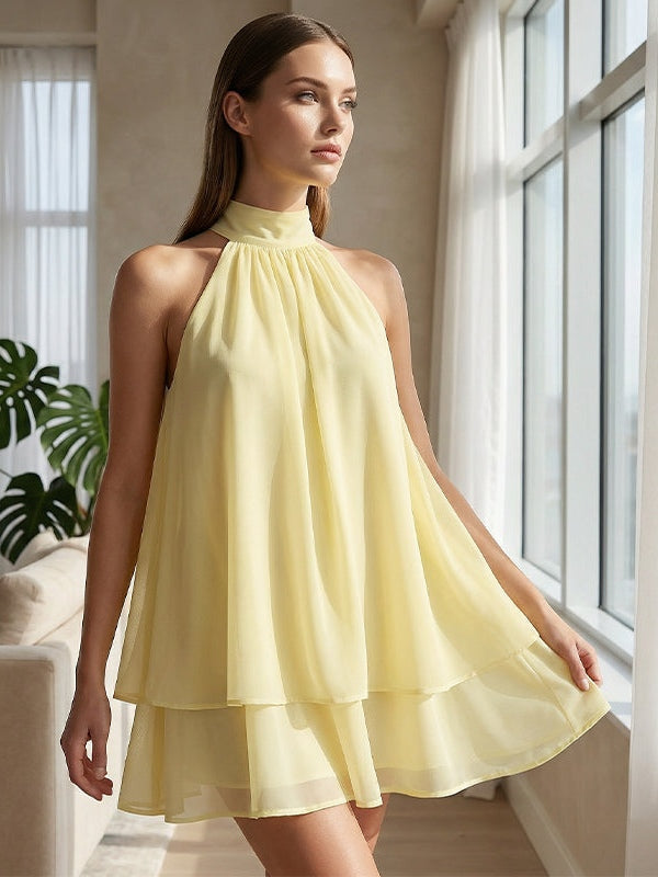 Abito Mini Strato Leggero e Fluttuante con Scollo a Halter