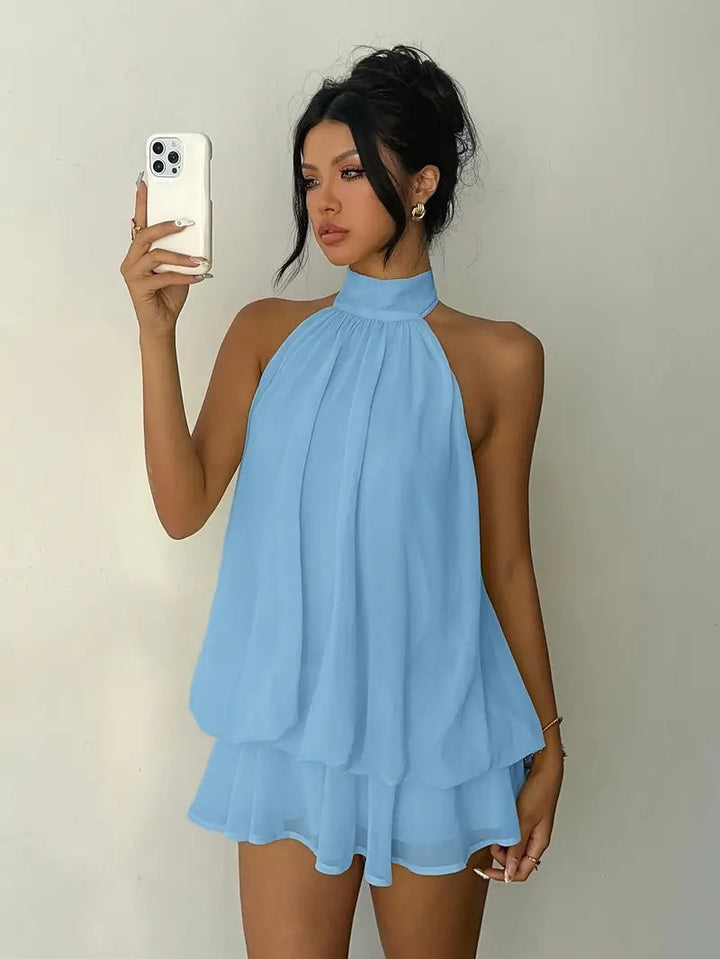 Abito Mini Strato Leggero e Fluttuante con Scollo a Halter
