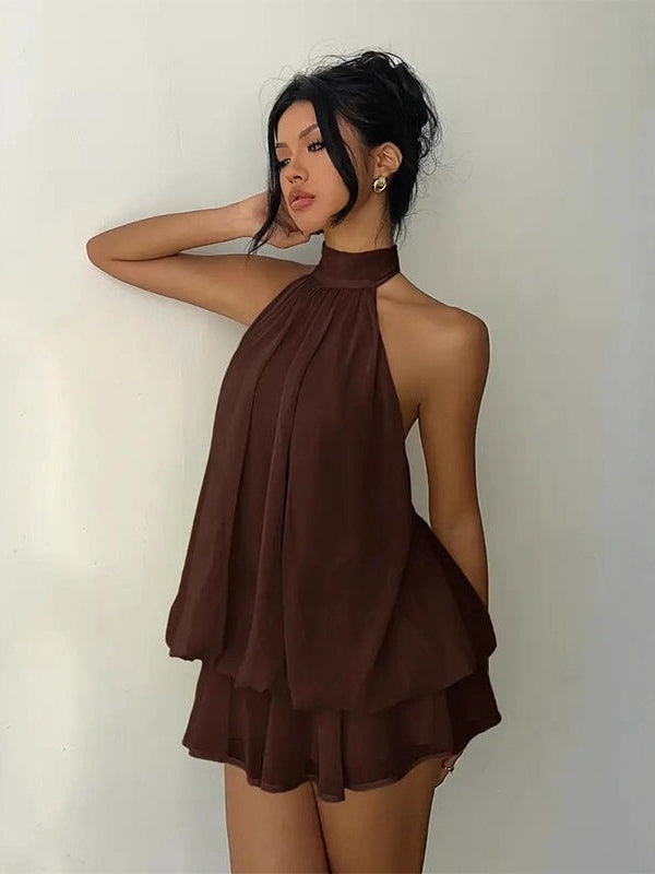 Abito Mini Strato Leggero e Fluttuante con Scollo a Halter