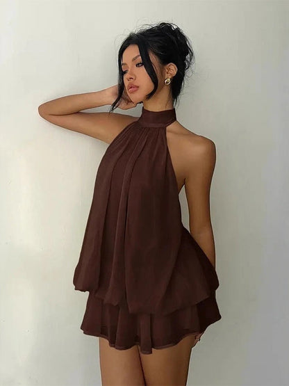 Abito Mini Strato Leggero e Fluttuante con Scollo a Halter