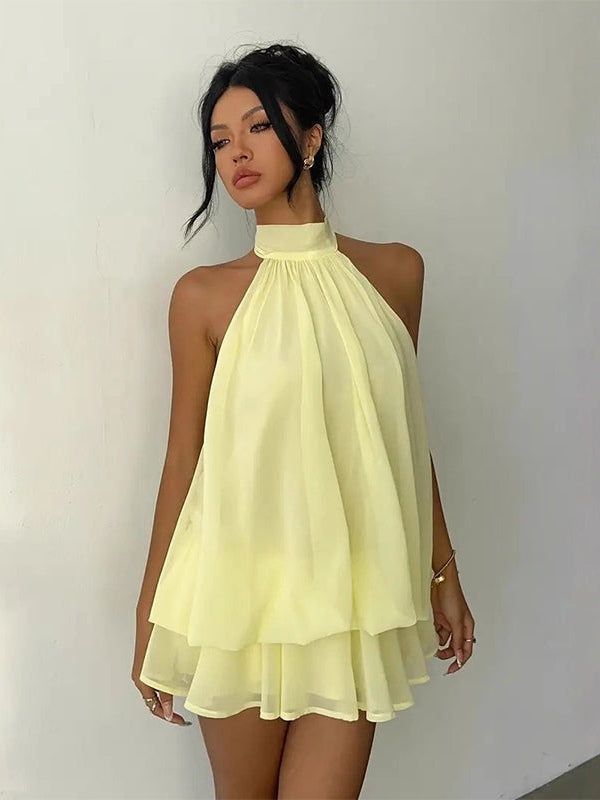 Abito Mini Strato Leggero e Fluttuante con Scollo a Halter