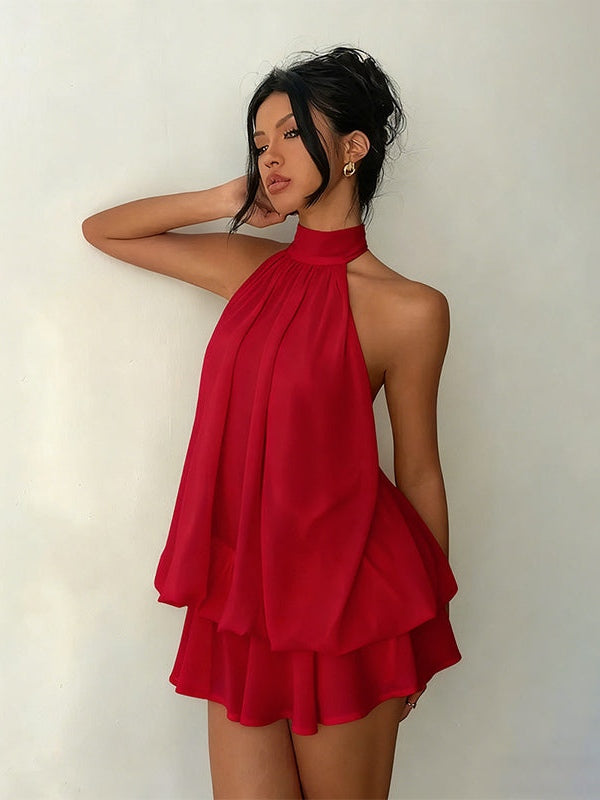 Abito Mini Strato Leggero e Fluttuante con Scollo a Halter