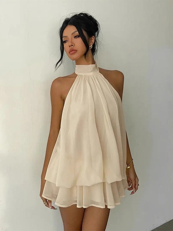 Abito Mini Strato Leggero e Fluttuante con Scollo a Halter