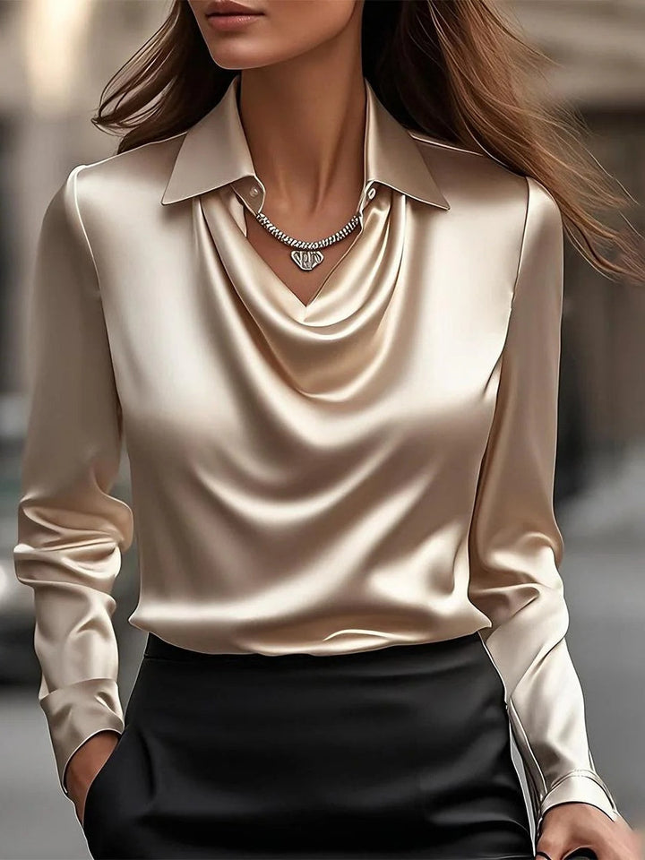 Camicia Top Collo a Gioco con Stampa Floreale in Raso Solido